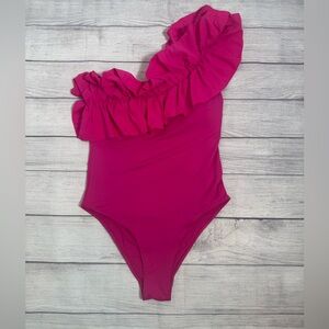 ZARA One Shoulder Ruffle Swimsuit XL Hot Pink NWT
Asymmetrical One Piece